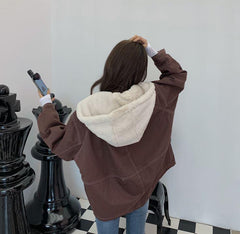 Hood Plush Faux Fur Warm Winter Coat Jacket