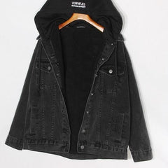 Hooded Faux Fur Lining Denim Jacket