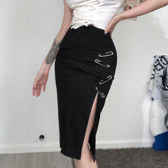 Huge Pins Techwear Outfit Geteilter schwarzer Rock