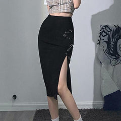 Huge Pins Techwear Outfit Geteilter schwarzer Rock