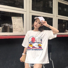Oversize-T-Shirt mit „I Don't Do Morning“-Buchstabenaufdruck