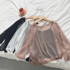 Irregular Beveled Crochet Knit Blouse