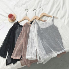 Irregular Beveled Crochet Knit Blouse