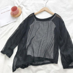 Irregular Beveled Crochet Knit Blouse