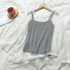 Irregular Beveled Crochet Knit Blouse