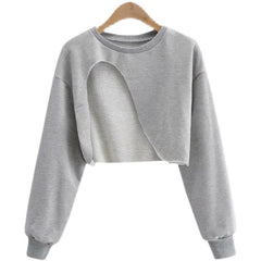Irregular Cutout Solid Colors Loose Cropped Sweatshirt