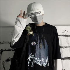 Lockeres, zweiteiliges T-Shirt mit japanischem Comic-Aufdruck