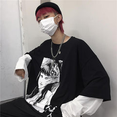 Zweiteiliges T-Shirt mit japanischem Horror-Comic-Aufdruck