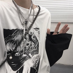 Zweiteiliges T-Shirt mit japanischem Horror-Comic-Aufdruck