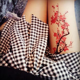 Japanese Style Blossom Red Flowers Branch Temporary Tattoo
