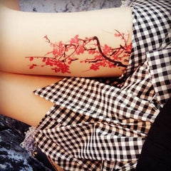 Japanese Style Blossom Red Flowers Branch Temporary Tattoo
