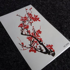 Japanese Style Blossom Red Flowers Branch Temporary Tattoo