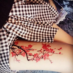 Japanese Style Blossom Red Flowers Branch Temporary Tattoo
