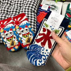 Calcetines cortos de sushi con diseño de gato de la suerte de estilo japonés