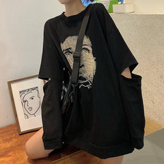 Joy Division Print Grunge Black White Loose Shirt