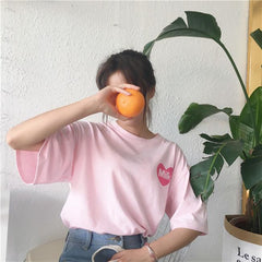 Juicy Lemonade – Übergroßes, ästhetisches Kawaii-T-Shirt mit Rückendruck in Rosa