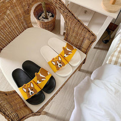 Kawaii Corgi Gummi Flache Slipper Schwarz Weiß Sandalen