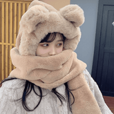 Kawaii Fluffy Bear Ears Hat And Plush Scarf
