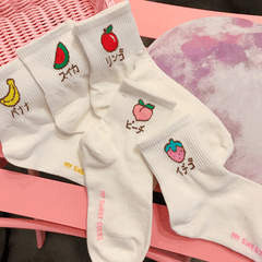 Kawaii Fruits Flat Knit White Socks