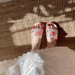 Transparente Gummi-Sandalen mit Kawaii-Früchte-Print