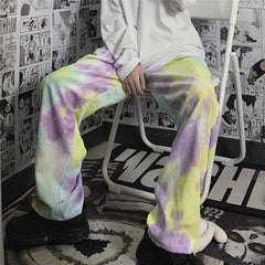Pantalones de pana con estampado tie-dye pastel kawaii