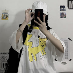 Camiseta holgada con estampado de dibujos animados de Pikachu kawaii