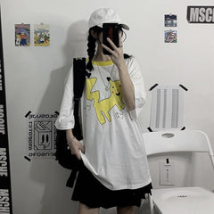Camiseta holgada con estampado de dibujos animados de Pikachu kawaii