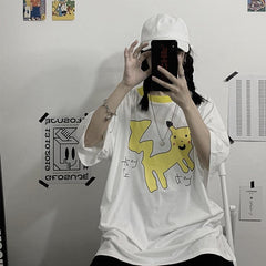 Camiseta holgada con estampado de dibujos animados de Pikachu kawaii