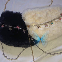 Bolso de cadena con mariposas reflectantes de peluche kawaii