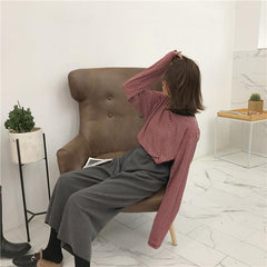 Knit Fashion Wide Gray Black Brown Pants