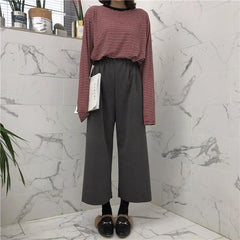 Knit Fashion Wide Gray Black Brown Pants