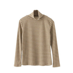Knit Long Sleeve Stripes High Neck Slim Cotton Blouse