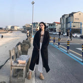 Knit Pockets Oversized Frilled Long Cardigan