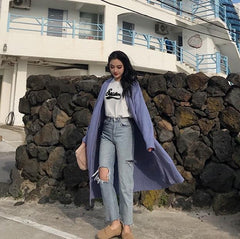 Cárdigan largo extragrande con volantes y bolsillos de punto