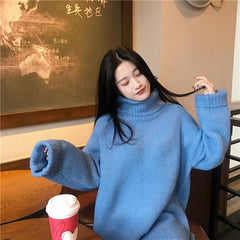 Suéter holgado de cuello alto y punto acanalado