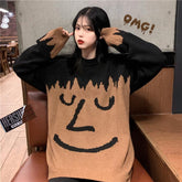 Knit Smiley Face Internet Girl Oversized Sweater