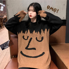 Suéter extragrande de punto con cara sonriente de Internet Girl