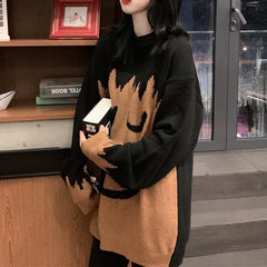 Suéter extragrande de punto con cara sonriente de Internet Girl