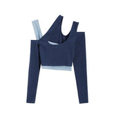 Knitted Halter Hollow Out Fake Two Piece Crop Top