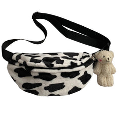 Korean Aesthetic Plush Cow Print Bum Bag