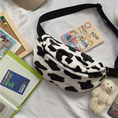 Korean Aesthetic Plush Cow Print Bum Bag