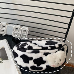 Korean Aesthetic Plush Cow Print Bum Bag