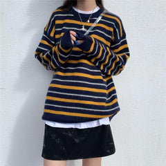 Korean Aesthetic Round Neck Striped Knitted Sweater