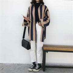 Korean Aesthetic Vertical Stripes Long Sleeve Shirt