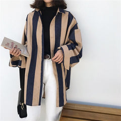 Korean Aesthetic Vertical Stripes Long Sleeve Shirt