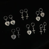 Kpop Aesthetic Silver Metal Heart Cross Earrings