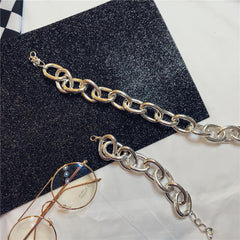 Kpop Thick Silver Chain Ckoker Necklace + Bracelet