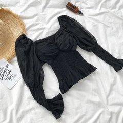 Lace Elastic Slim Waist Blouse