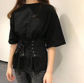 Laceup Waist Belt Oversized Cotton Black White T-Shirt