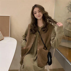 Lamb Faux Fur V Neck Sleeveless Vest